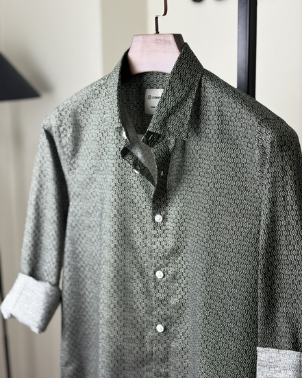 Dark green print shirt