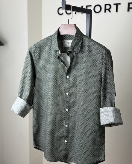 Dark green print shirt