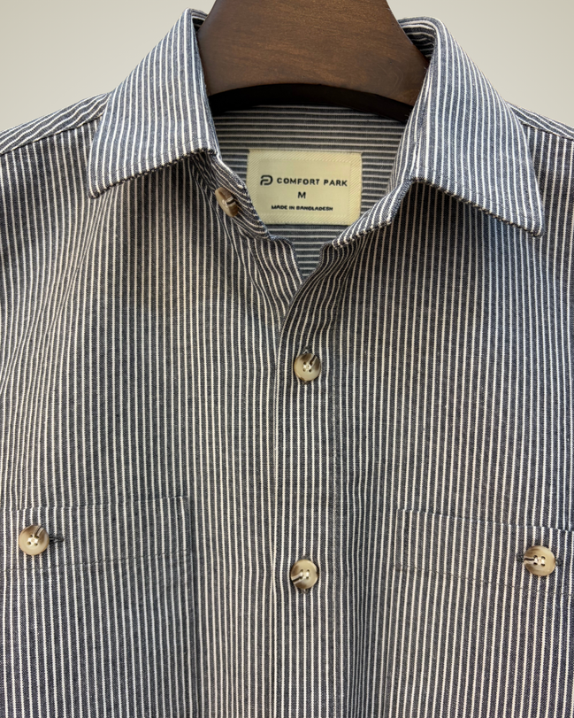 Grey & White Striped Overshirt