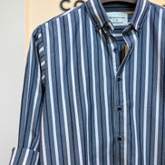 Navy blue and white striped shirt
