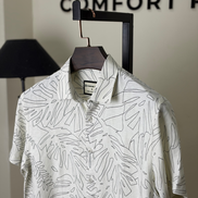 Ivory Palm-Line Print Stripe Textured Half Shirt