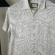 Ivory Palm-Line Print Stripe Textured Half Shirt