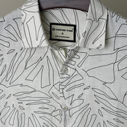 Ivory Palm-Line Print Stripe Textured Half Shirt