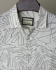 Ivory Palm-Line Print Stripe Textured Half Shirt