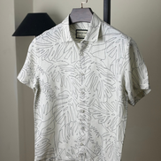 Ivory Palm-Line Print Stripe Textured Half Shirt