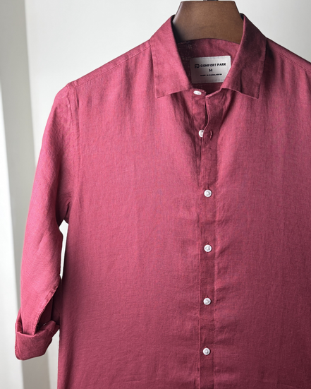 Light Maroon Solid Linen Shirt