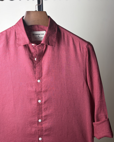 Light Maroon Solid Linen Shirt