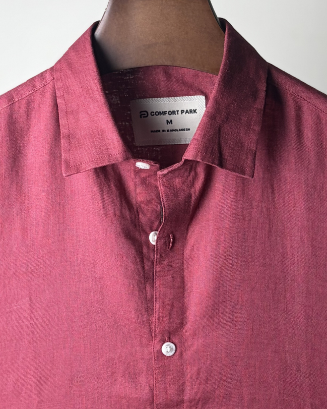 Light Maroon Solid Linen Shirt