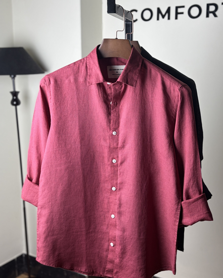 Light Maroon Solid Linen Shirt