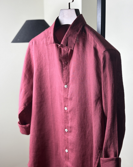 Light Maroon Solid Linen Shirt
