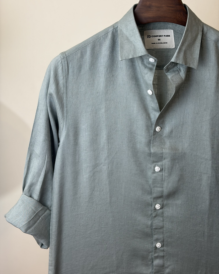 Light Olive Solid Linen Shirt