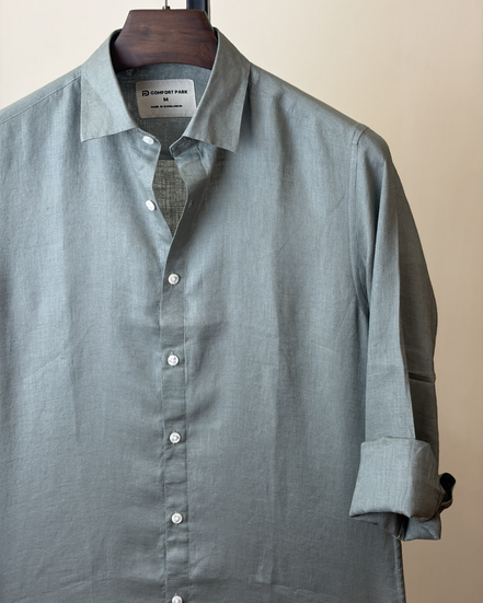 Light Olive Solid Linen Shirt