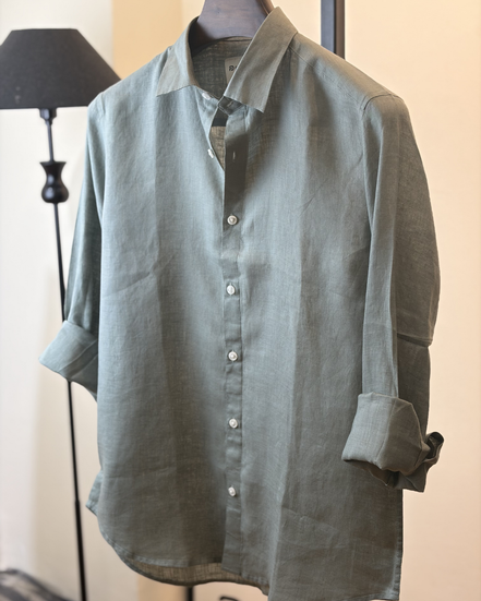 Light Olive Solid Linen Shirt