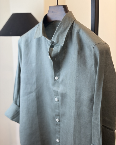 Light Olive Solid Linen Shirt