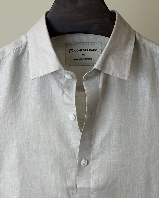 Light Beige Solid Linen Shirt