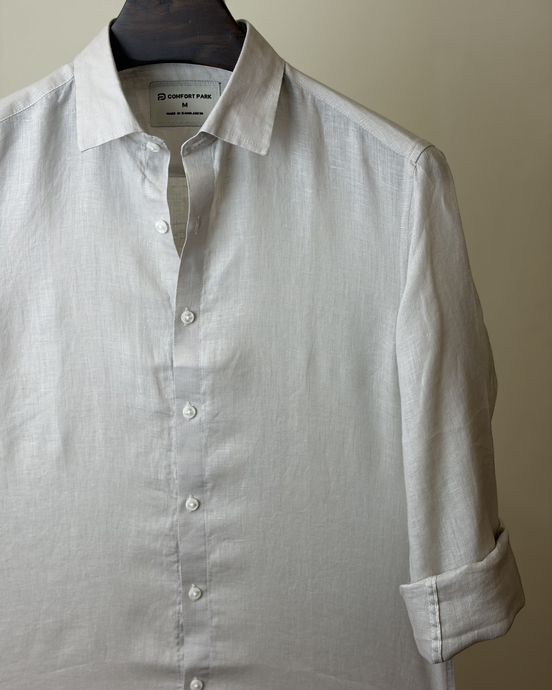 Light Beige Solid Linen Shirt