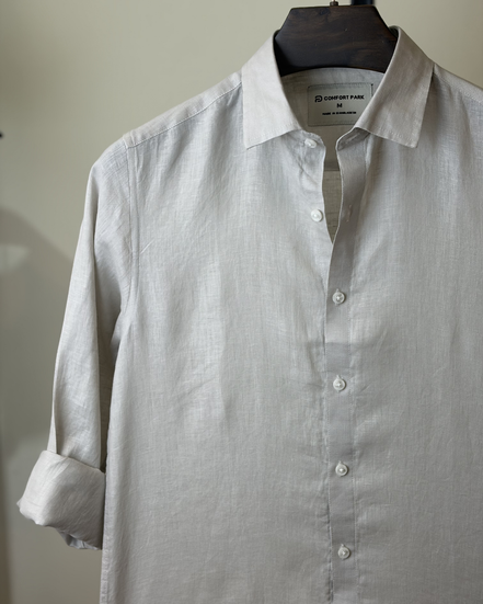 Light Beige Solid Linen Shirt
