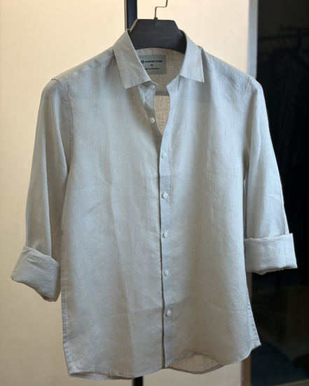 Light Beige Solid Linen Shirt