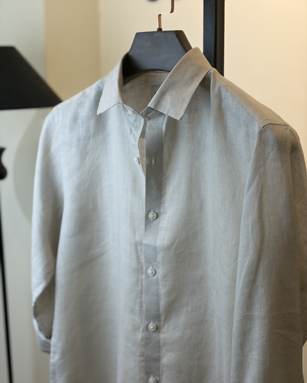 Light Beige Solid Linen Shirt