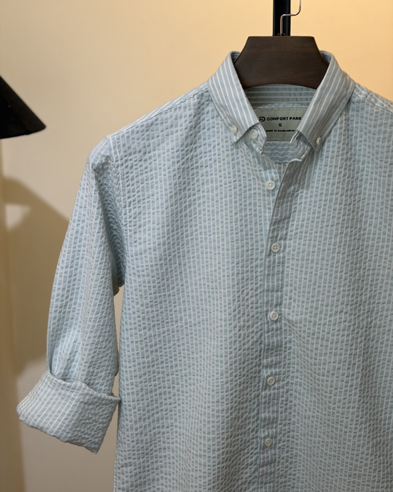 Light Blue Stripe Seersucker Shirt