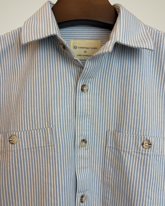 Light Blue & White Striped Overshirt