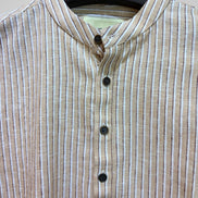 Beige Striped Mandarin Collar Katua