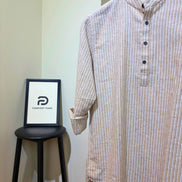 Beige Striped Mandarin Collar Katua