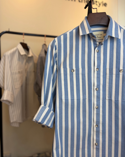 Blue & White Bold Striped Overshirt