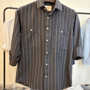Charcoal Grey & Beige Striped Overshirt
