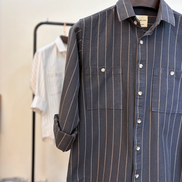 Charcoal Grey & Beige Striped Overshirt