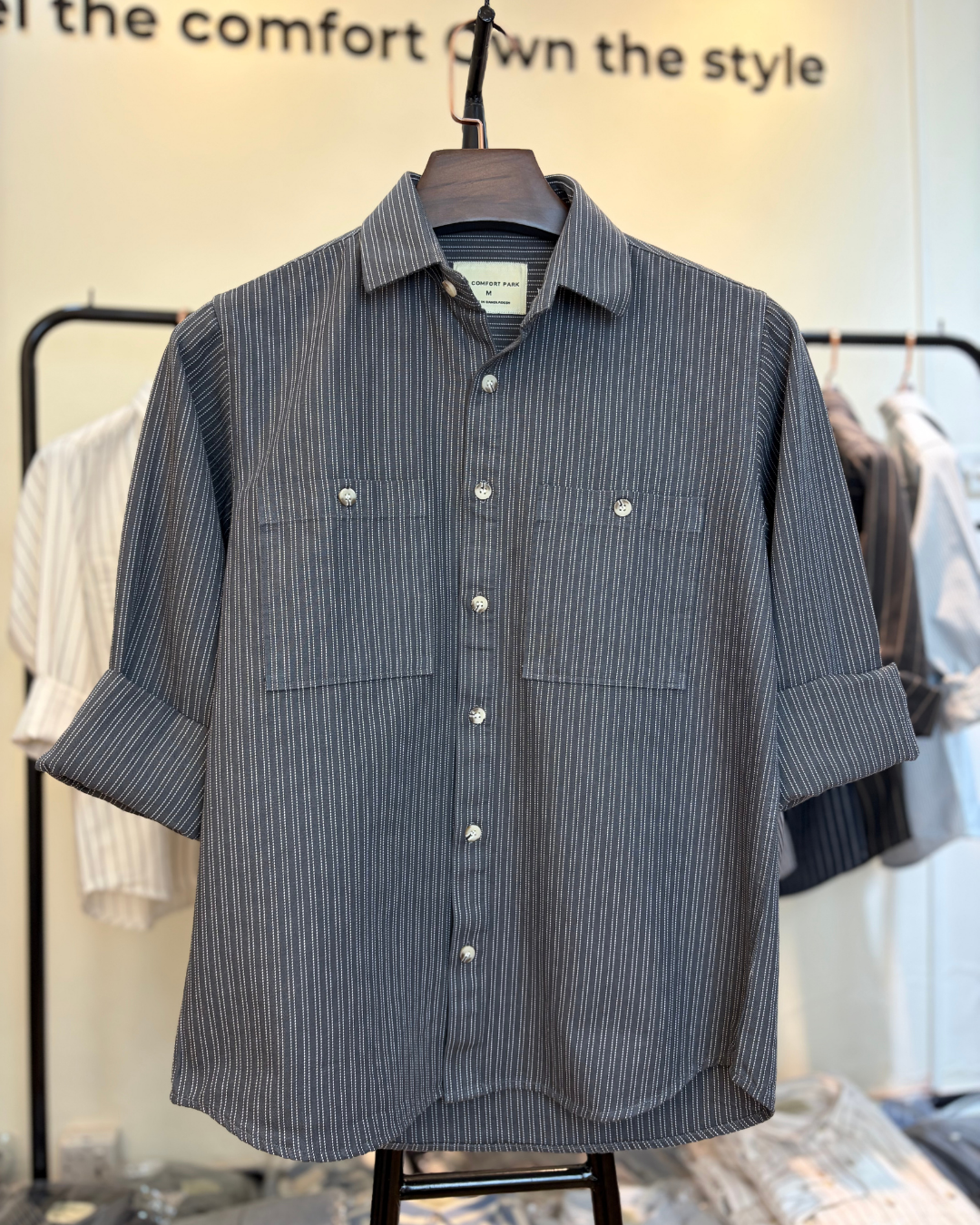 Men's Charcoal Grey Pinstripe Overshirt