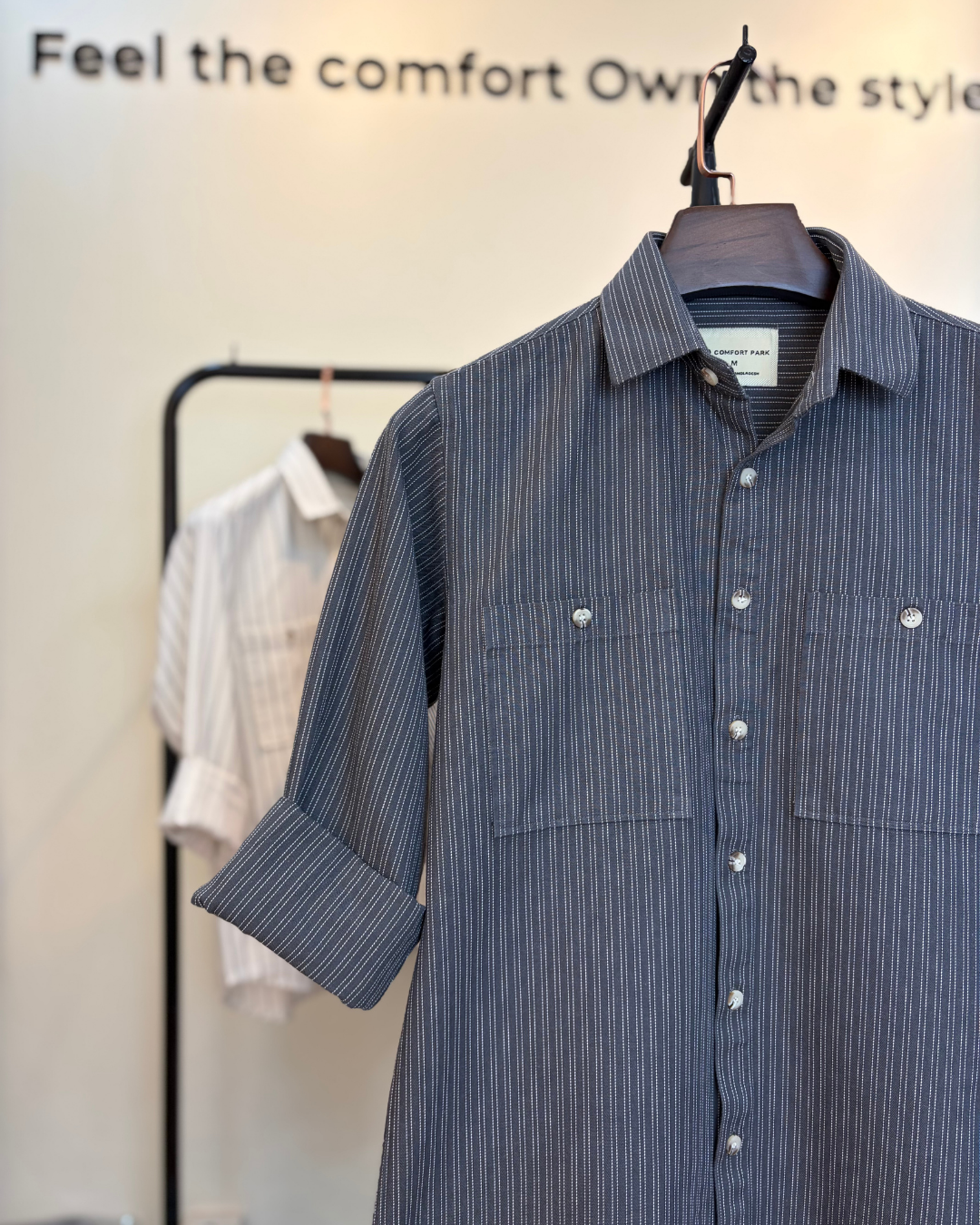 Men's Charcoal Grey Pinstripe Overshirt