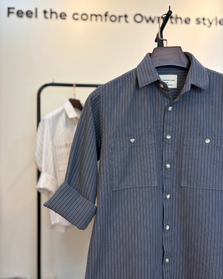 Men's Charcoal Grey Pinstripe Overshirt
