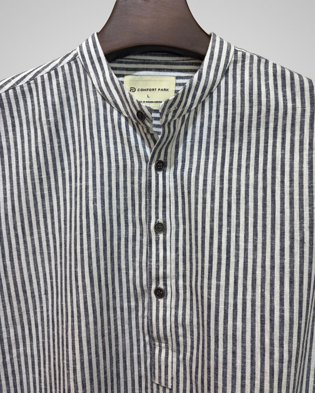 Charcoal Grey Striped Band Collar Katua