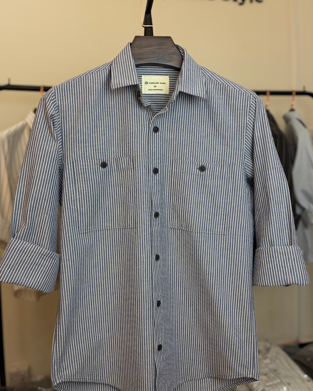 Charcoal Grey & White Pinstripe Overshirt