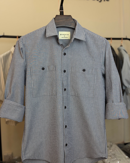 Charcoal Grey & White Pinstripe Overshirt