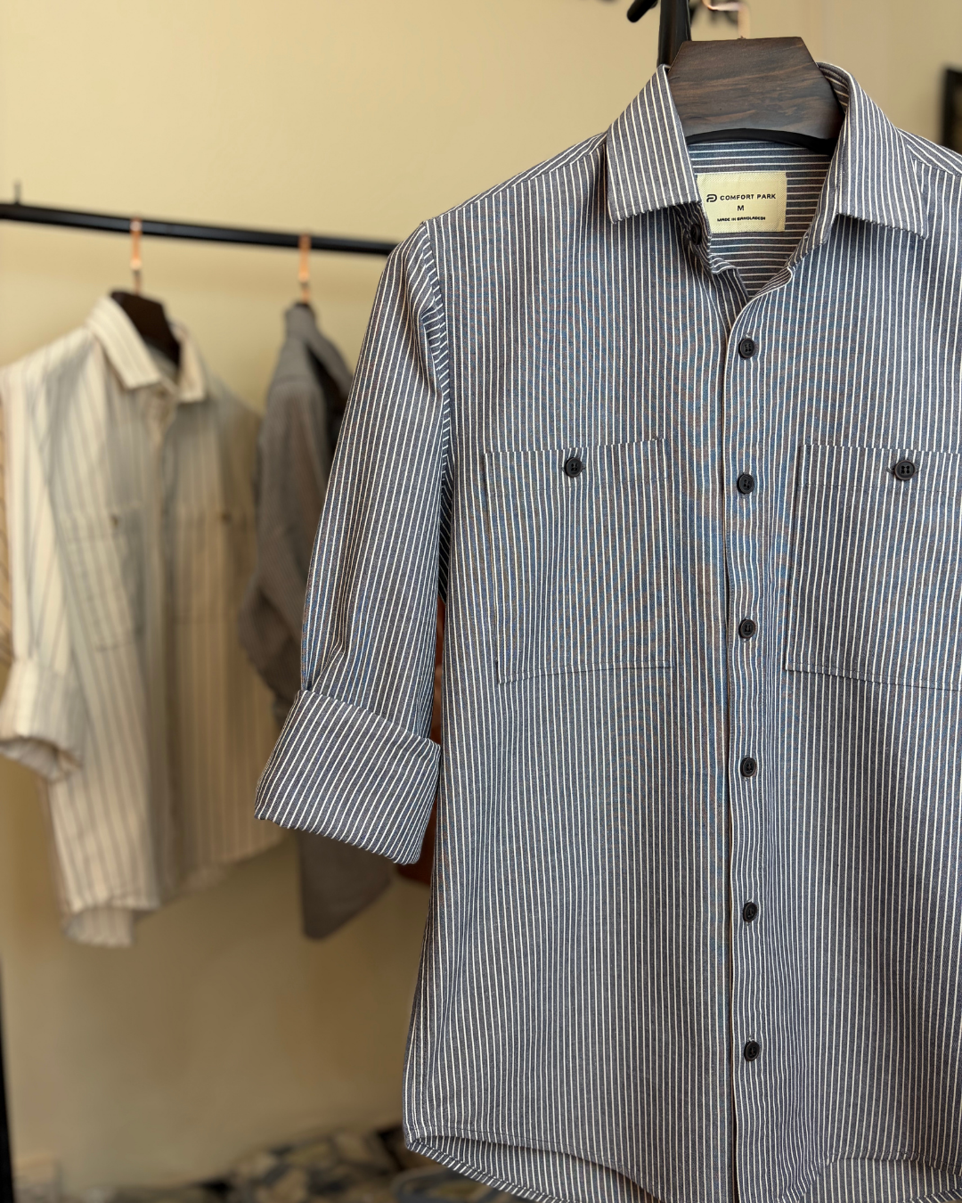 Charcoal Grey & White Pinstripe Overshirt