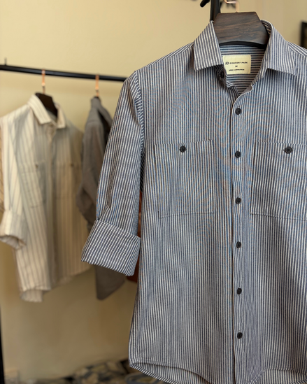 Charcoal Grey & White Pinstripe Overshirt