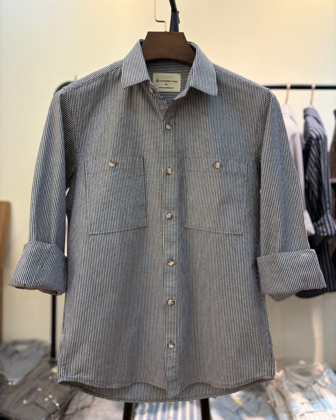 Grey & White Striped Overshirt