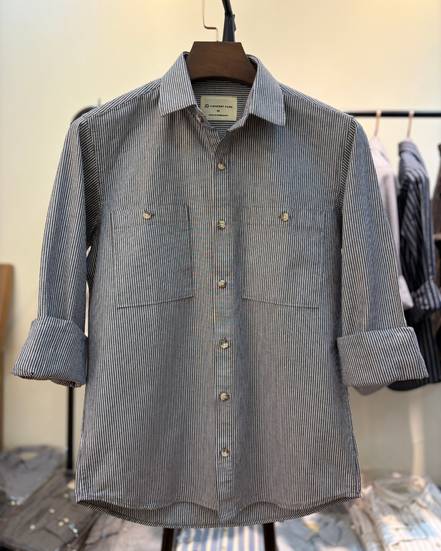 Grey & White Striped Overshirt