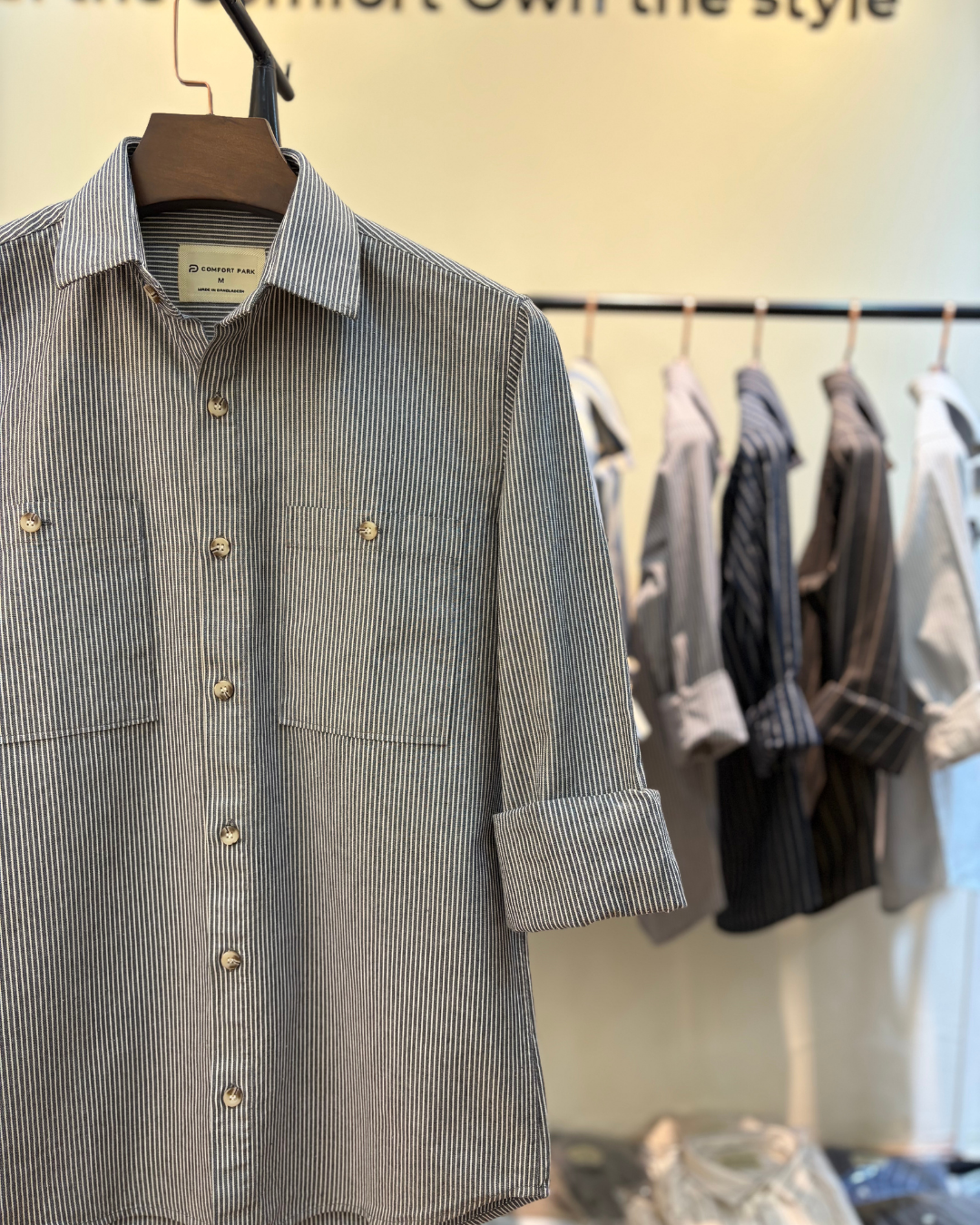 Grey & White Striped Overshirt