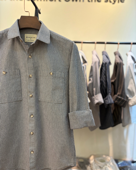 Grey & White Striped Overshirt