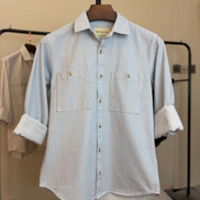 Light Blue & White Striped Overshirt