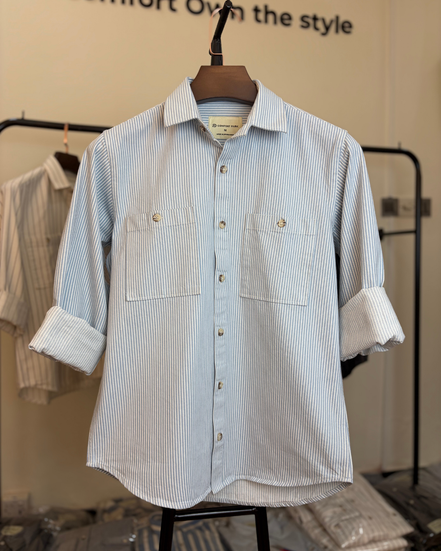 Light Blue & White Striped Overshirt