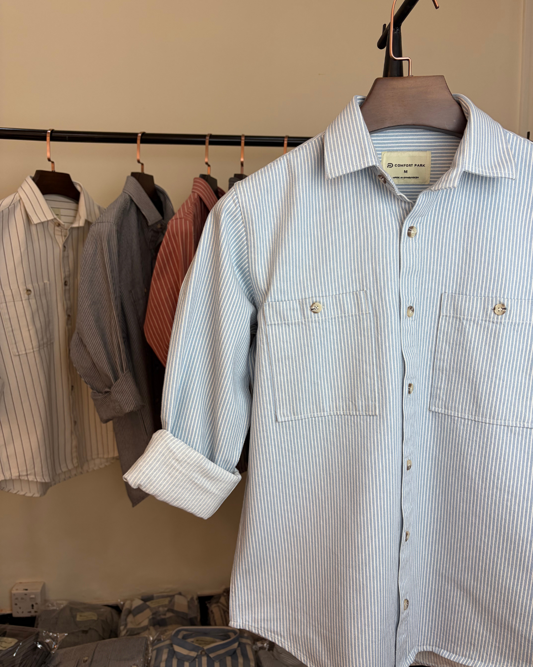 Light Blue & White Striped Overshirt