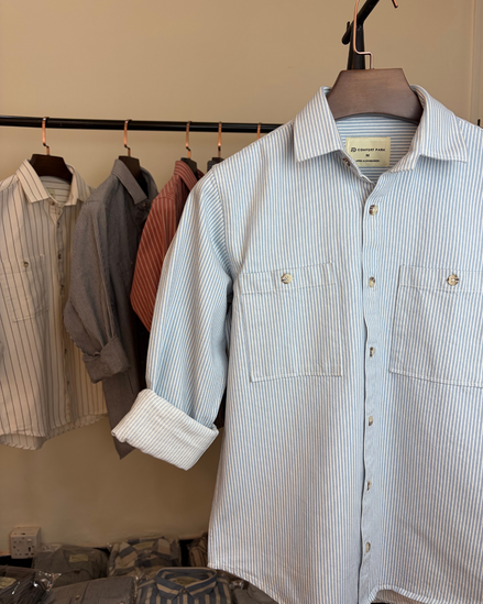 Light Blue & White Striped Overshirt