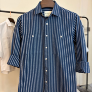 Navy Blue & White Striped Overshirt