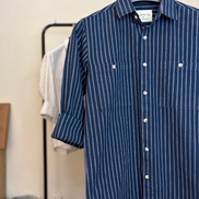 Navy Blue & White Striped Overshirt