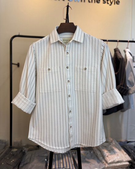 Off-White & Black Striped Overshirt