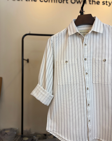 Off-White & Black Striped Overshirt